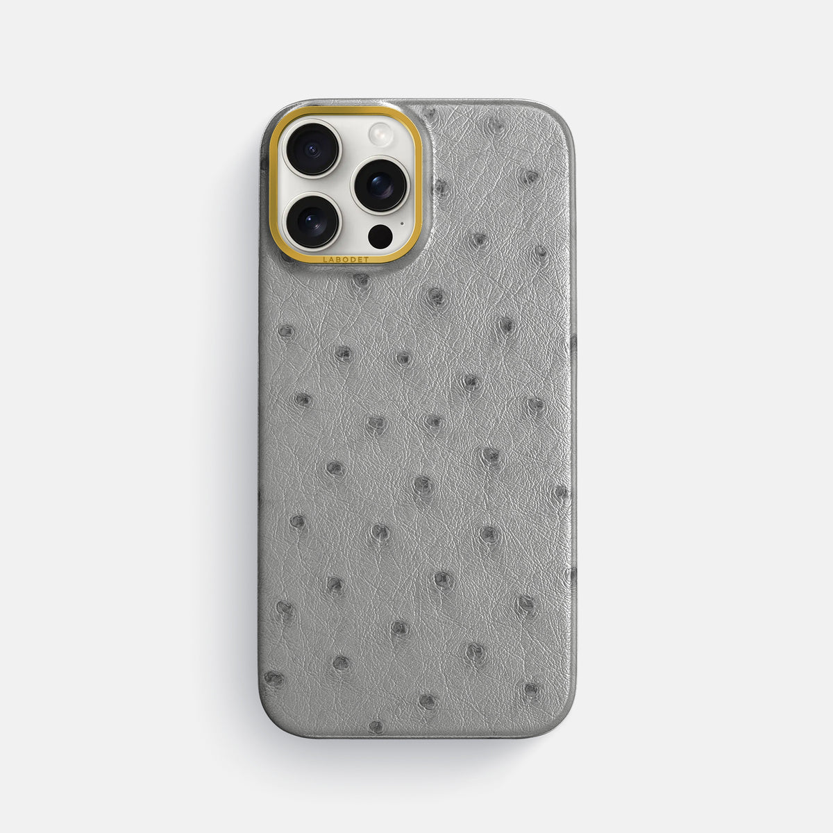 Silver iPhone 16 Pro Max Classic Case Ostrich with Gold Metal -1 | Silver-Gold
