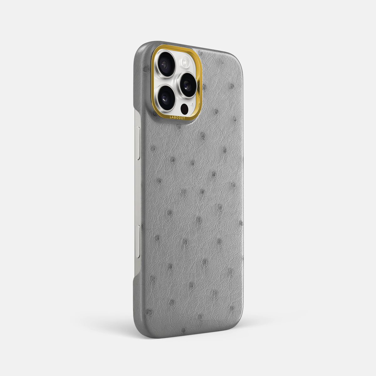 Silver iPhone 16 Pro Max Classic Case Ostrich with Gold Metal -2 | Silver-Gold