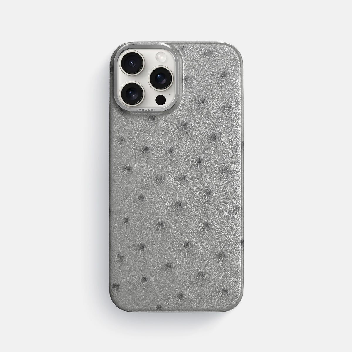 Silver iPhone 16 Pro Max Classic Case Ostrich with Steel Metal -1 | Silver-Steel