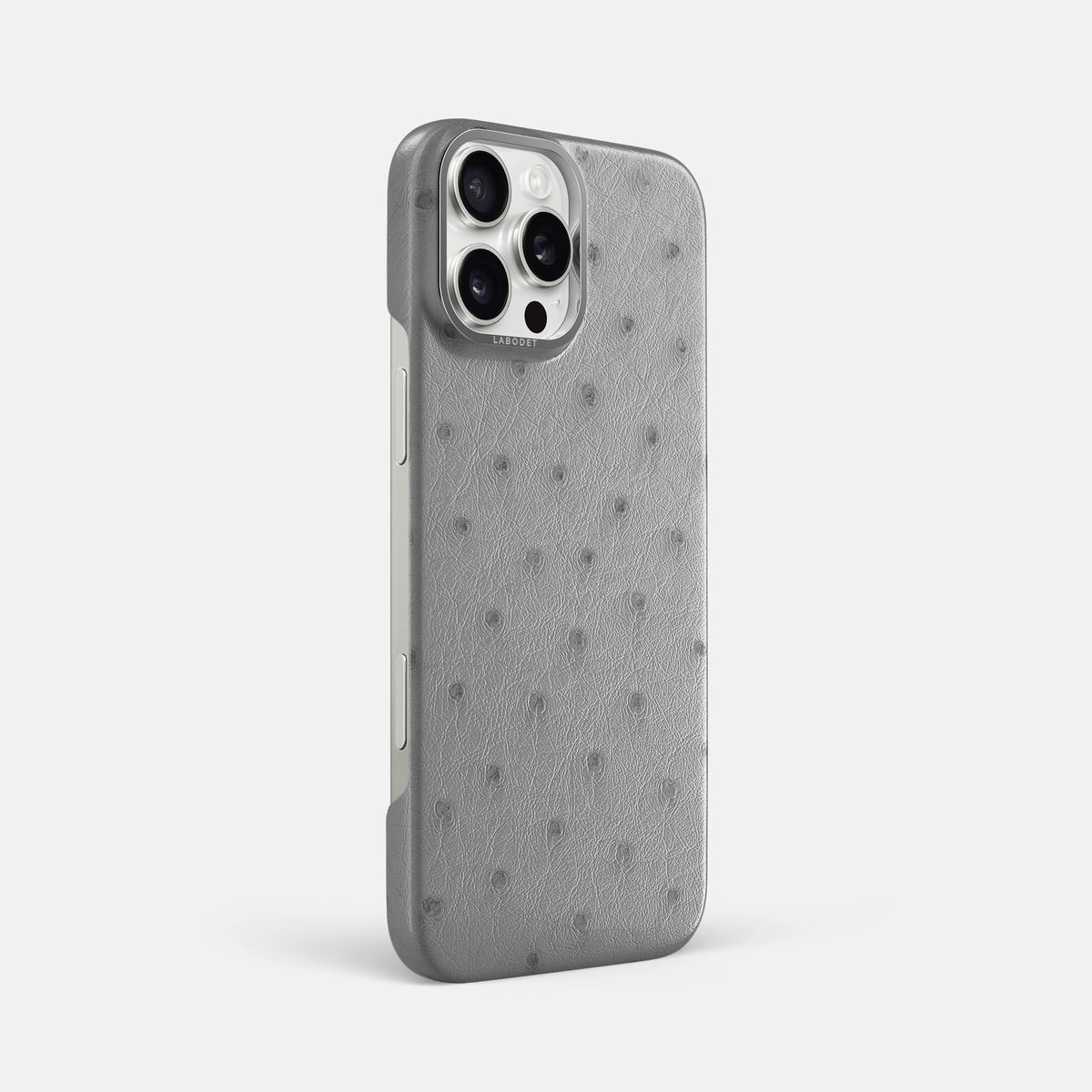 Silver iPhone 16 Pro Max Classic Case Ostrich with Steel Metal -2 | Silver-Steel