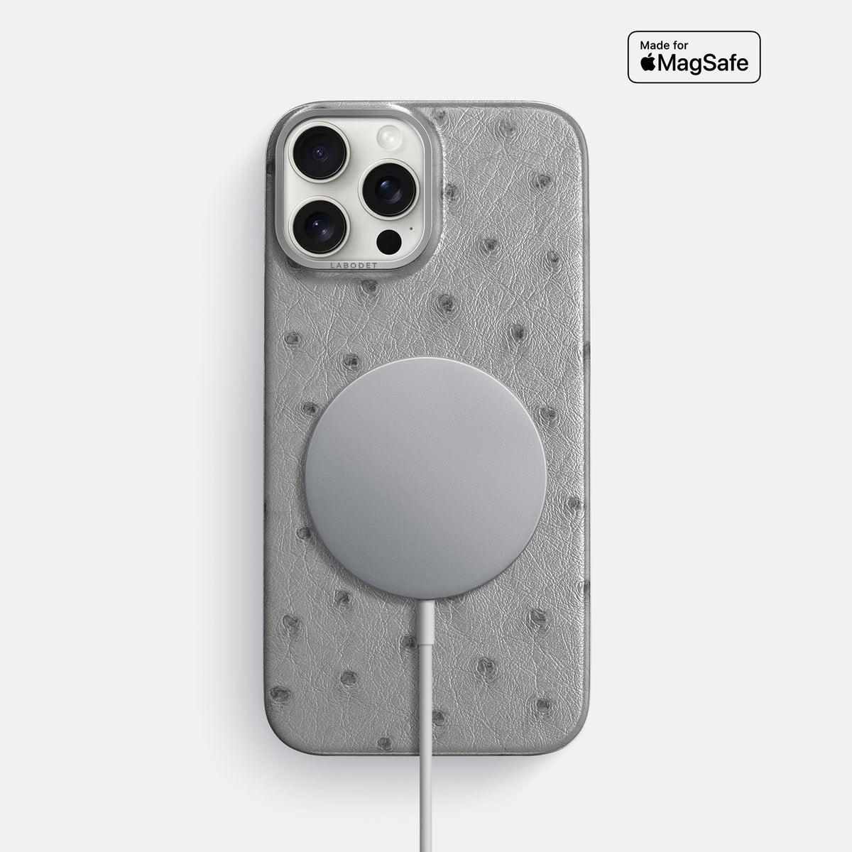Silver iPhone 16 Pro Max Classic Case Ostrich with Steel Metal -5 | Silver-Steel