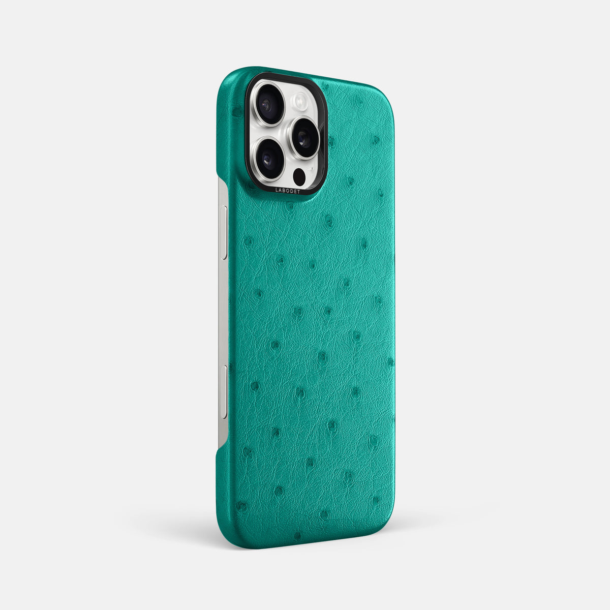 Turquoise iPhone 16 Pro Max Classic Case Ostrich with Black Metal -2 | Turquoise-Black