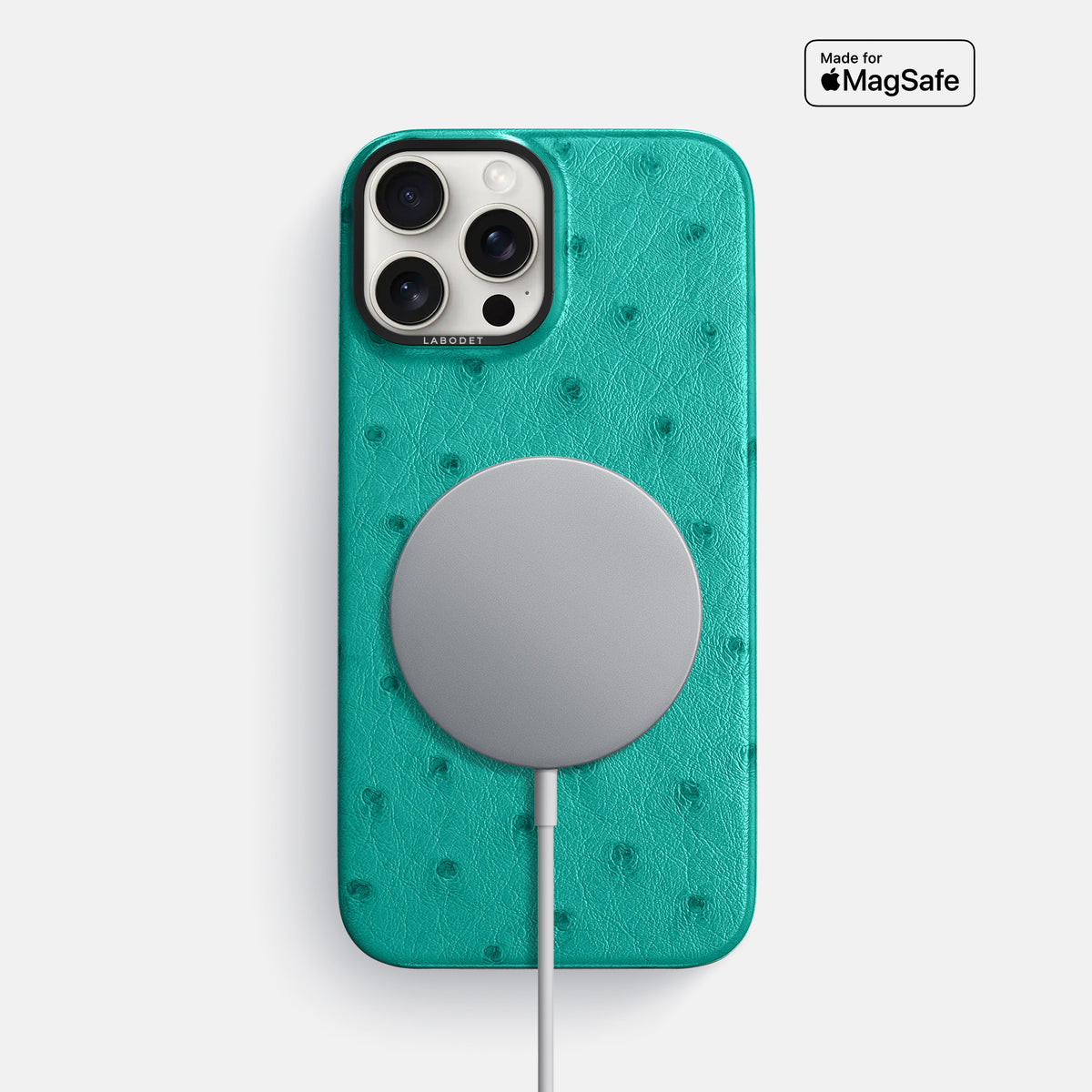 Turquoise iPhone 16 Pro Max Classic Case Ostrich with Black Metal -5 | Turquoise-Black