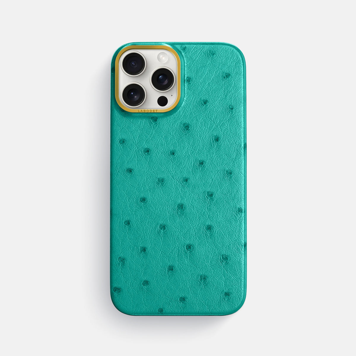 Turquoise iPhone 16 Pro Max Classic Case Ostrich with Gold Metal -1 | Turquoise-Gold