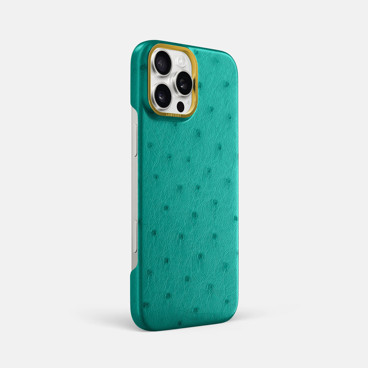 Turquoise iPhone 16 Pro Max Classic Case Ostrich with Gold Metal -2 | Turquoise-Gold