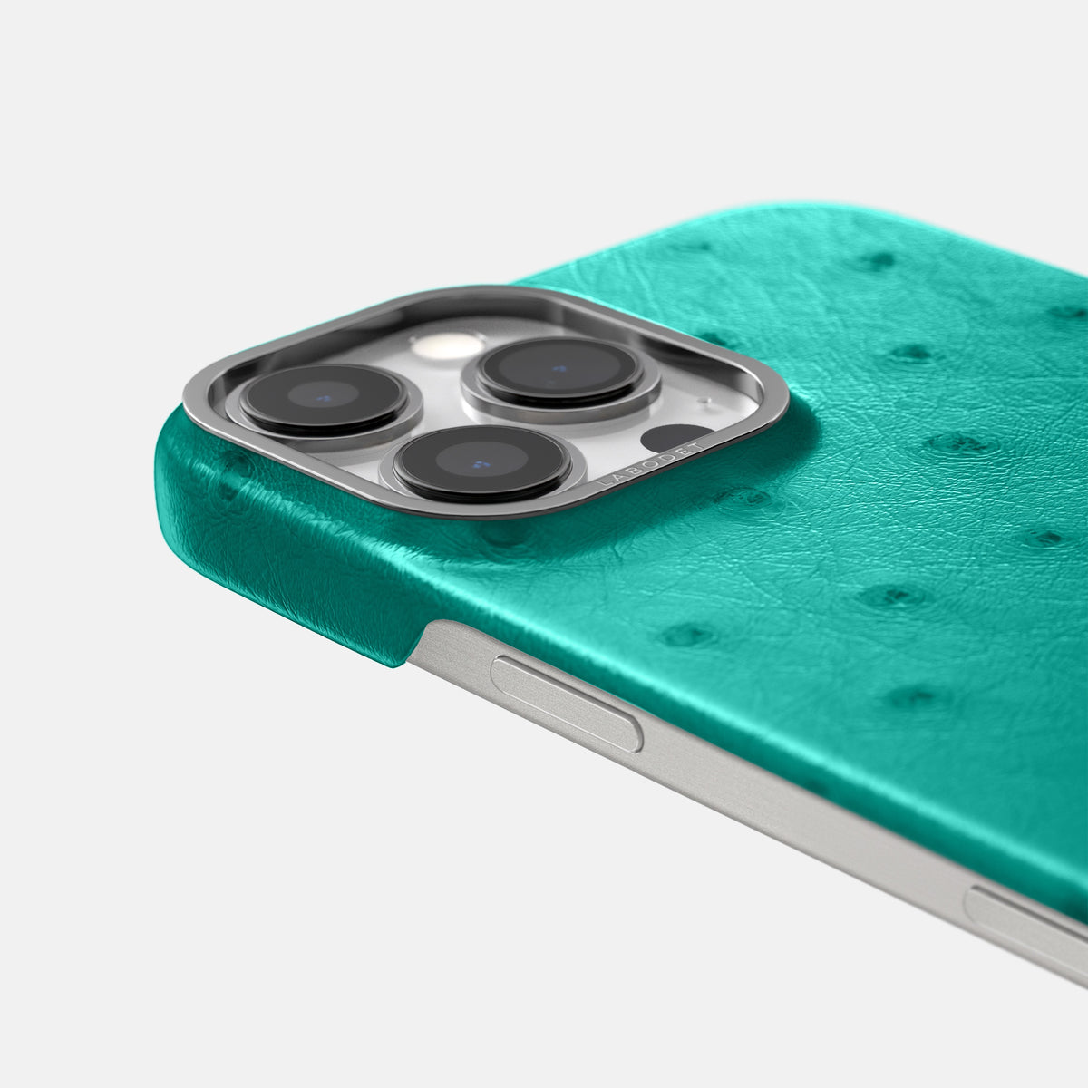 Turquoise iPhone 16 Pro Max Classic Case Ostrich with Steel Metal -6 | Turquoise-Steel