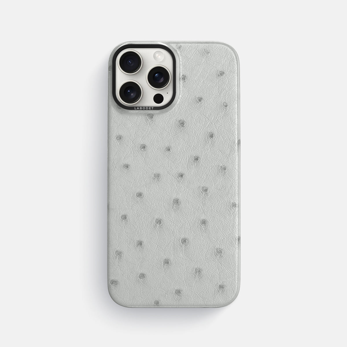White iPhone 16 Pro Max Classic Case Ostrich with Black Metal -1 | White-Black