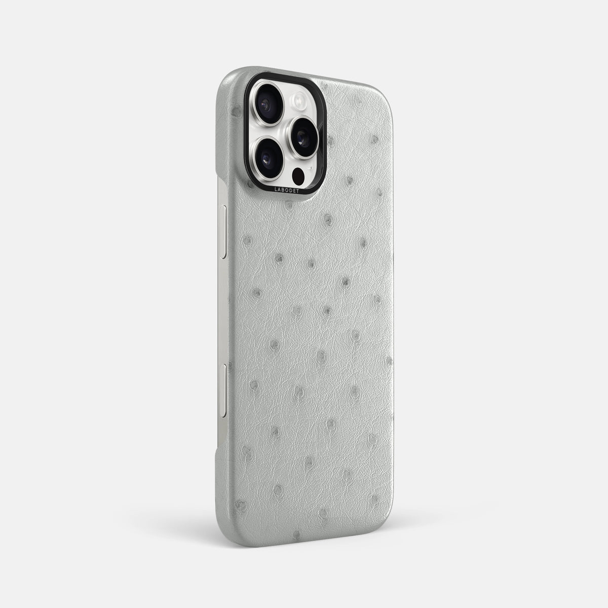 White iPhone 16 Pro Max Classic Case Ostrich with Black Metal -2 | White-Black