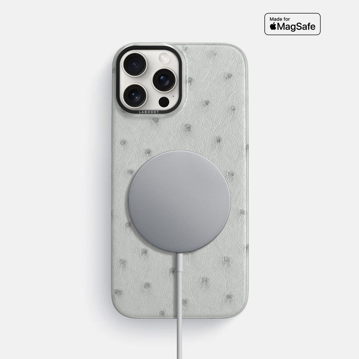 White iPhone 16 Pro Max Classic Case Ostrich with Black Metal -5 | White-Black