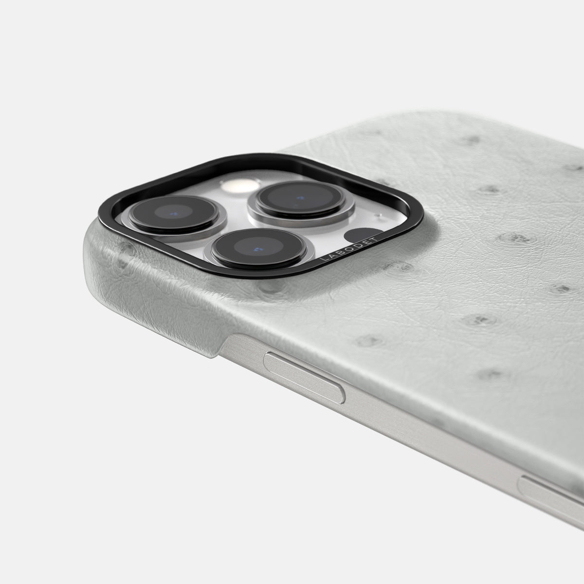 White iPhone 16 Pro Max Classic Case Ostrich with Black Metal -6 | White-Black