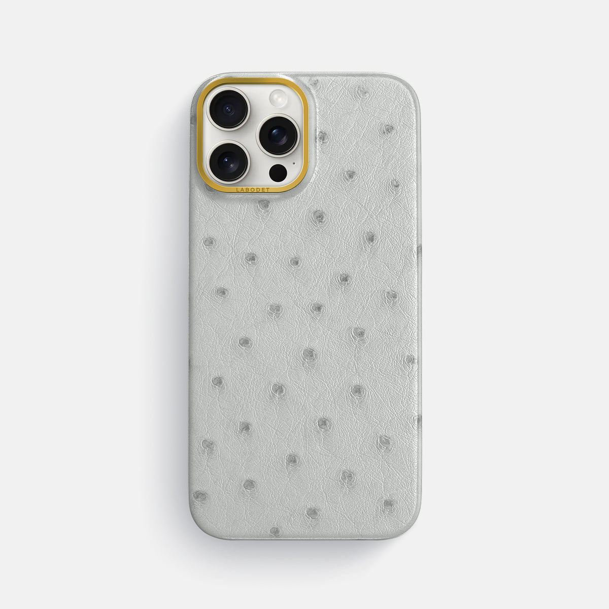 White iPhone 16 Pro Max Classic Case Ostrich with Gold Metal -1 | White-Gold