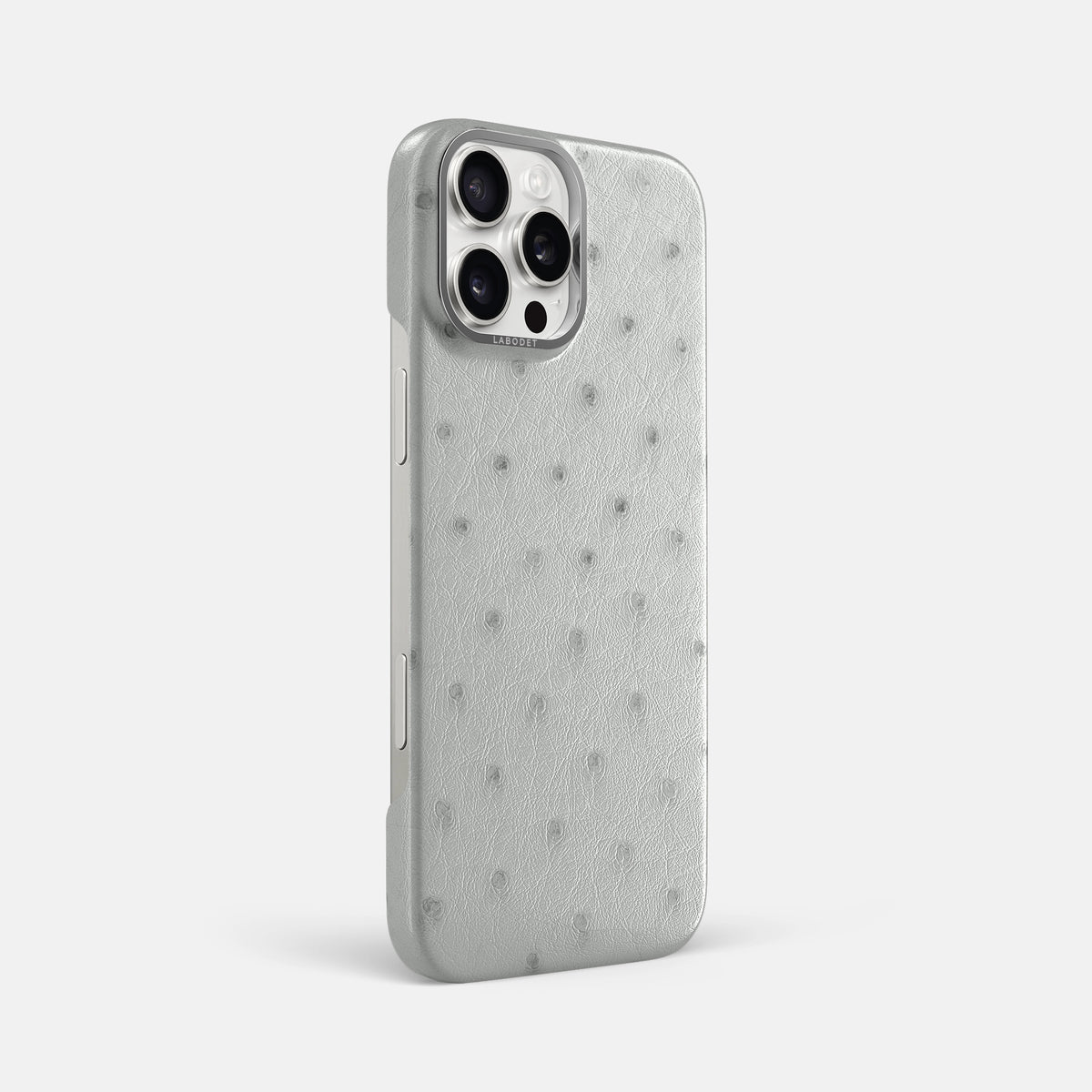 White iPhone 16 Pro Max Classic Case Ostrich with Steel Metal -2 | White-Steel