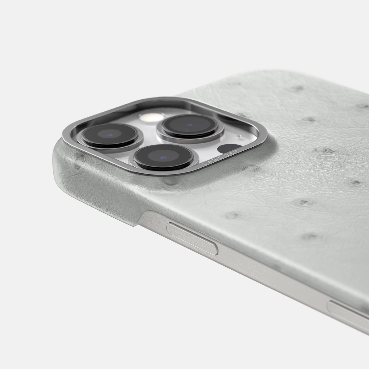White iPhone 16 Pro Max Classic Case Ostrich with Steel Metal -6 | White-Steel