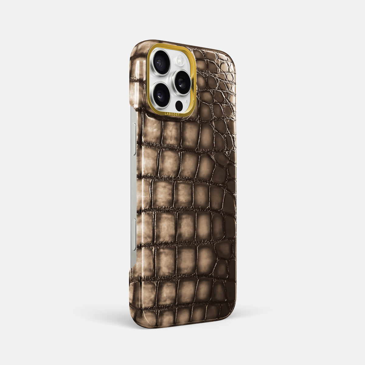 Etoupe iPhone 16 Pro Max Classic Case Patina Alligator with Gold Metal -2 | Etoupe-Gold