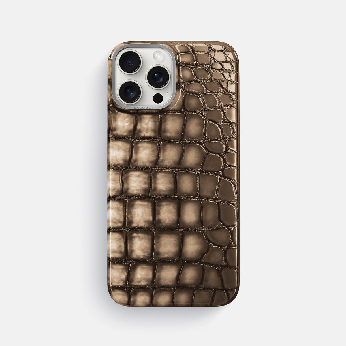 Etoupe iPhone 16 Pro Max Classic Case Patina Alligator with Steel Metal -1 | Etoupe-Steel