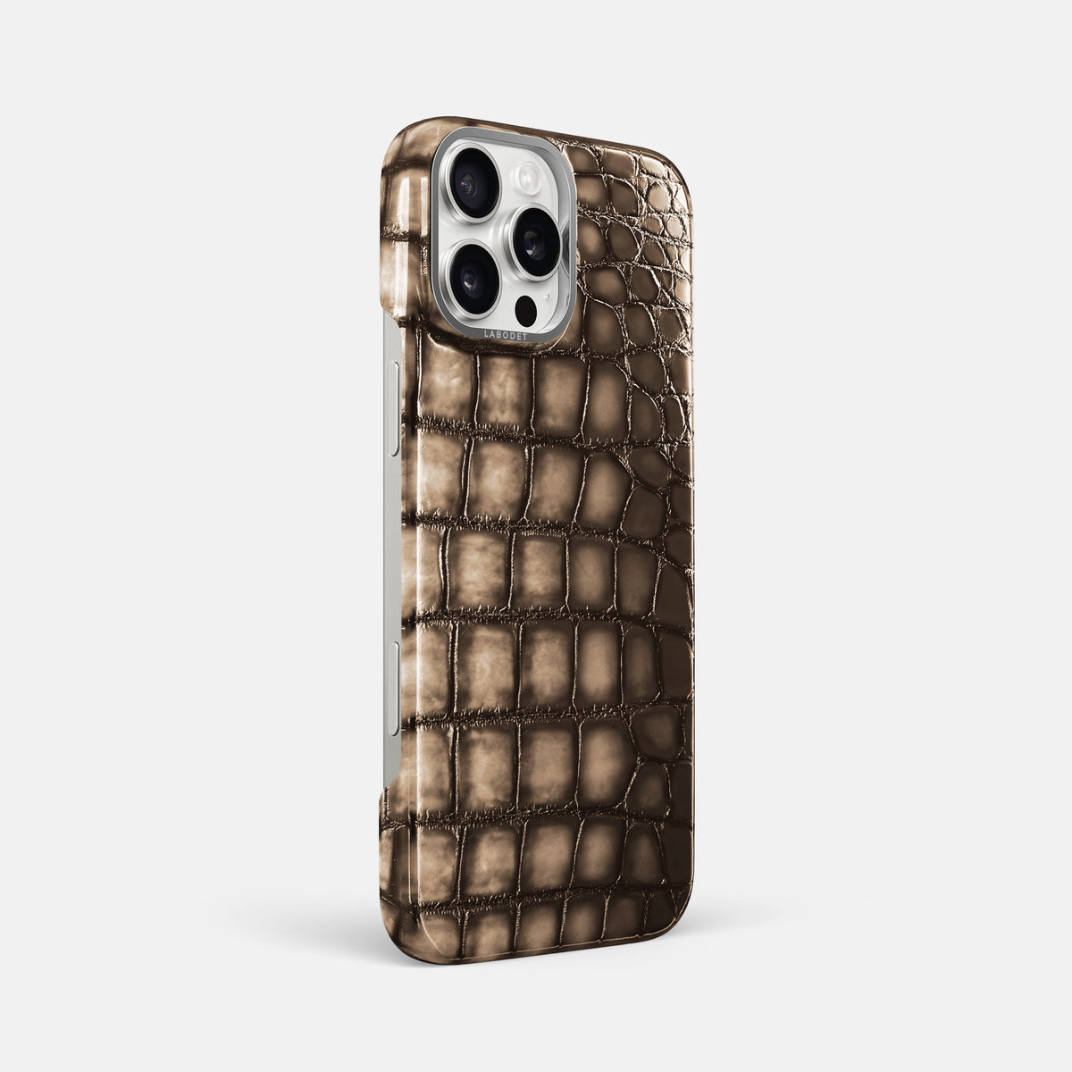 Etoupe iPhone 16 Pro Max Classic Case Patina Alligator with Steel Metal -2 | Etoupe-Steel