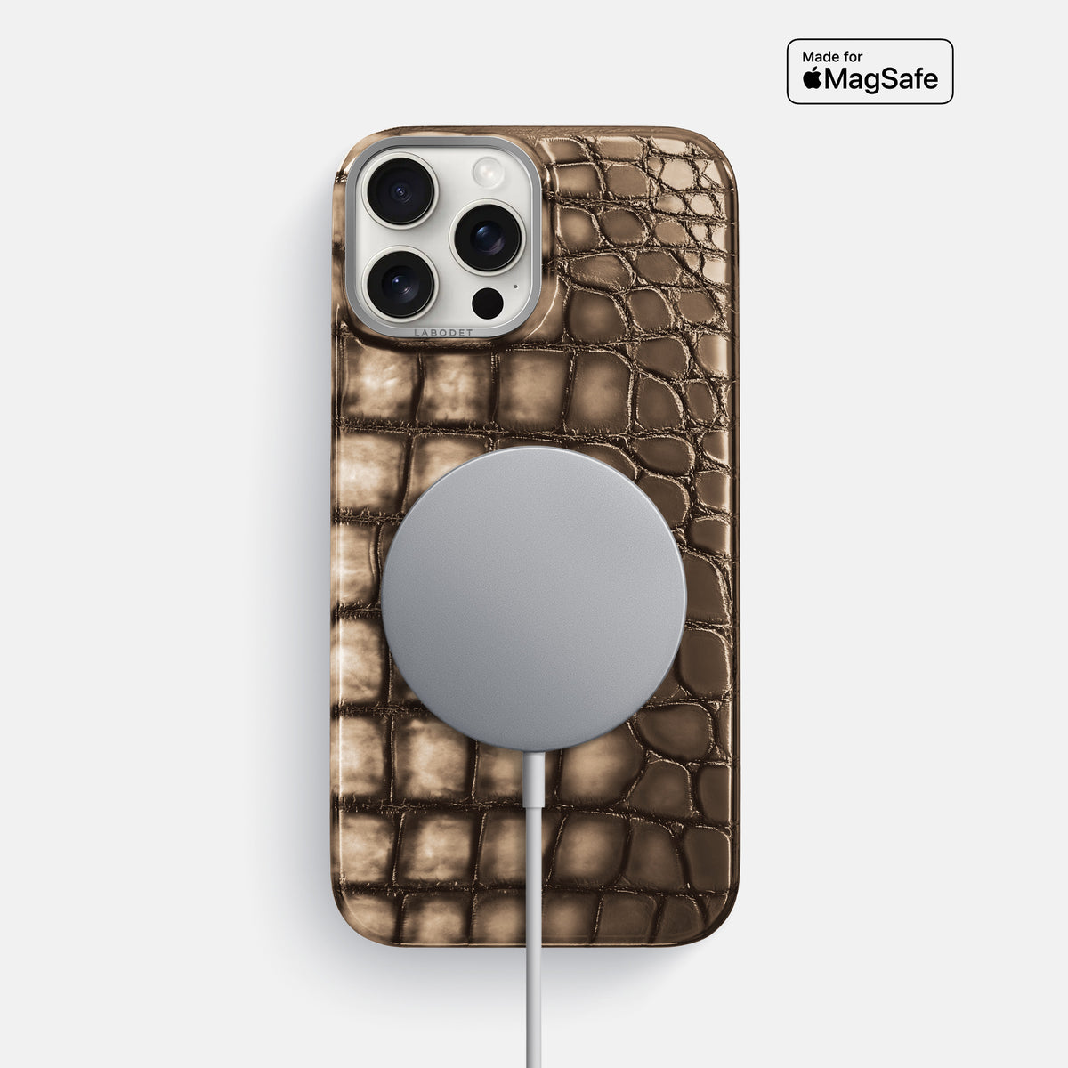 Etoupe iPhone 16 Pro Max Classic Case Patina Alligator with Steel Metal -5 | Etoupe-Steel