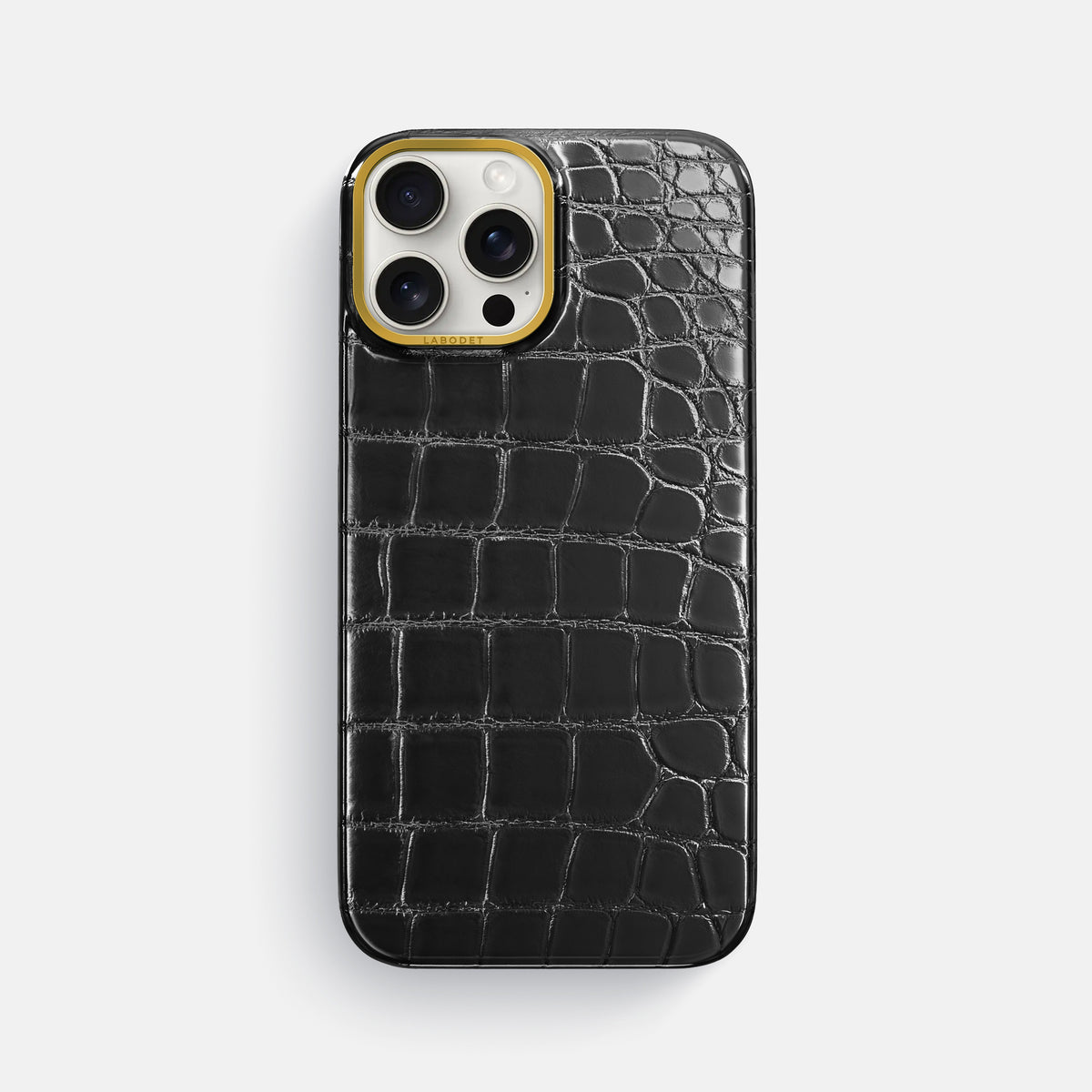 Havana-Black iPhone 16 Pro Max Classic Case Patina Alligator with Gold Metal -1 | Havana-Black-Gold