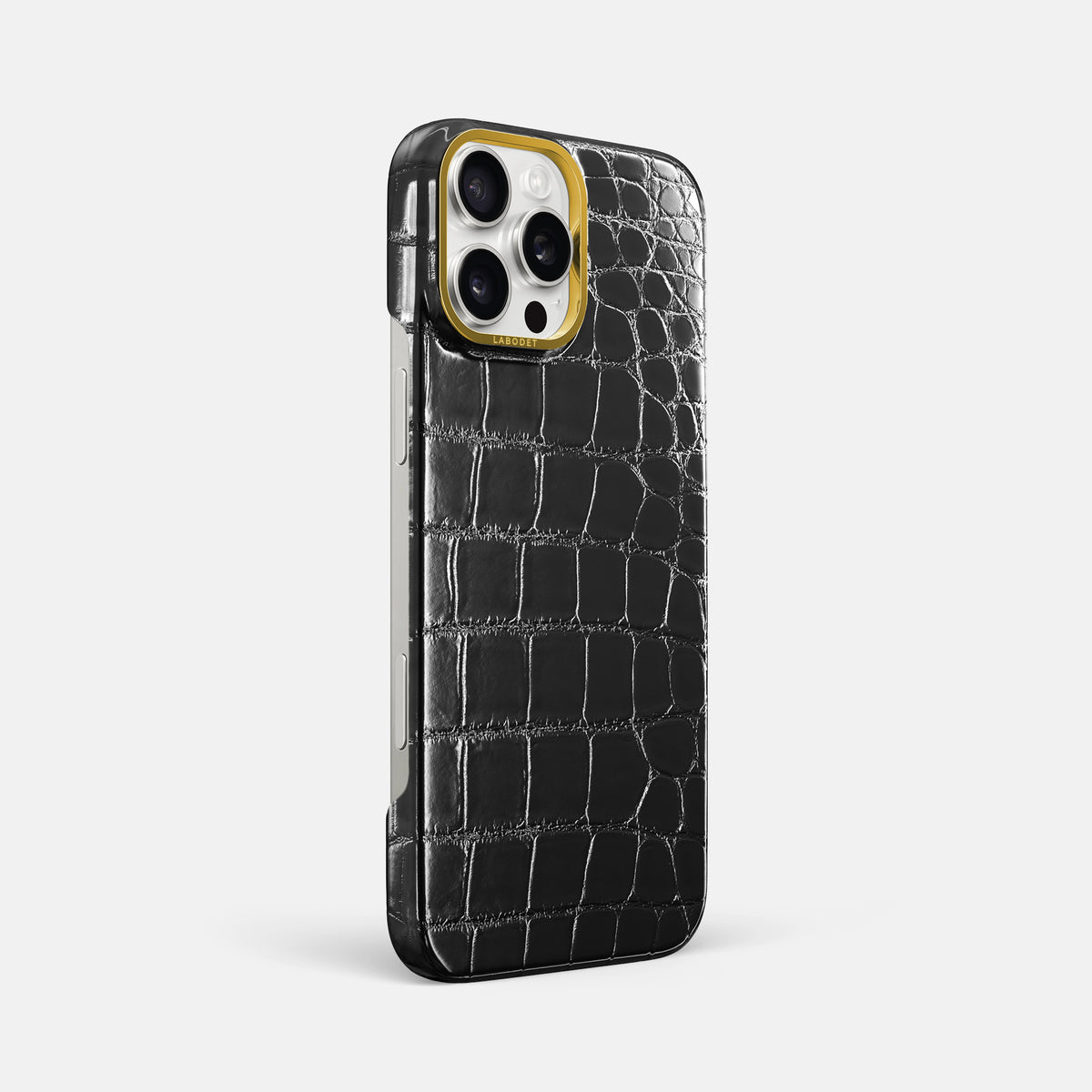 Havana-Black iPhone 16 Pro Max Classic Case Patina Alligator with Gold Metal -2 | Havana-Black-Gold