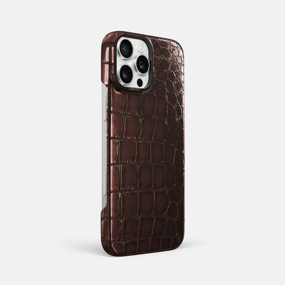 Grape-Wine iPhone 16 Pro Max Classic Case Patina Alligator with Black Metal -2 | Grape-Wine-Black