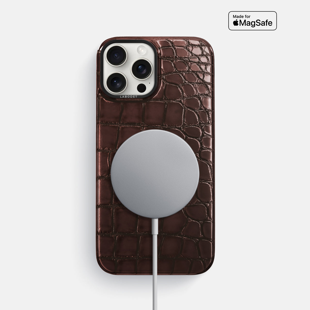 Grape-Wine iPhone 16 Pro Max Classic Case Patina Alligator with Black Metal -5 | Grape-Wine-Black