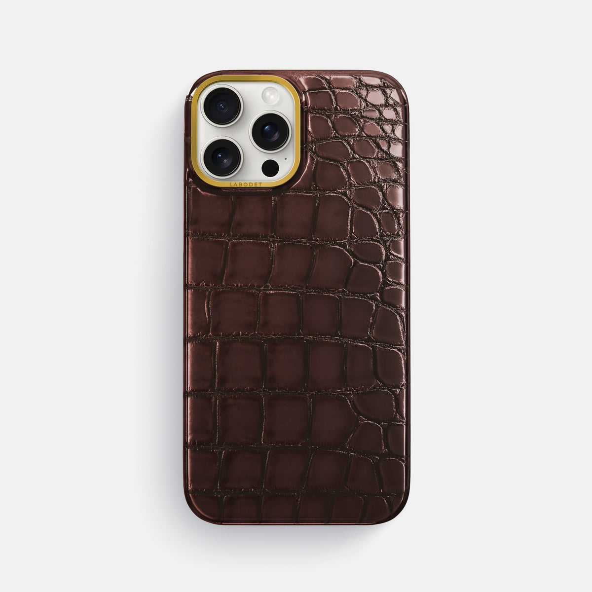 Grape-Wine iPhone 16 Pro Max Classic Case Patina Alligator with Gold Metal -1 | Grape-Wine-Gold