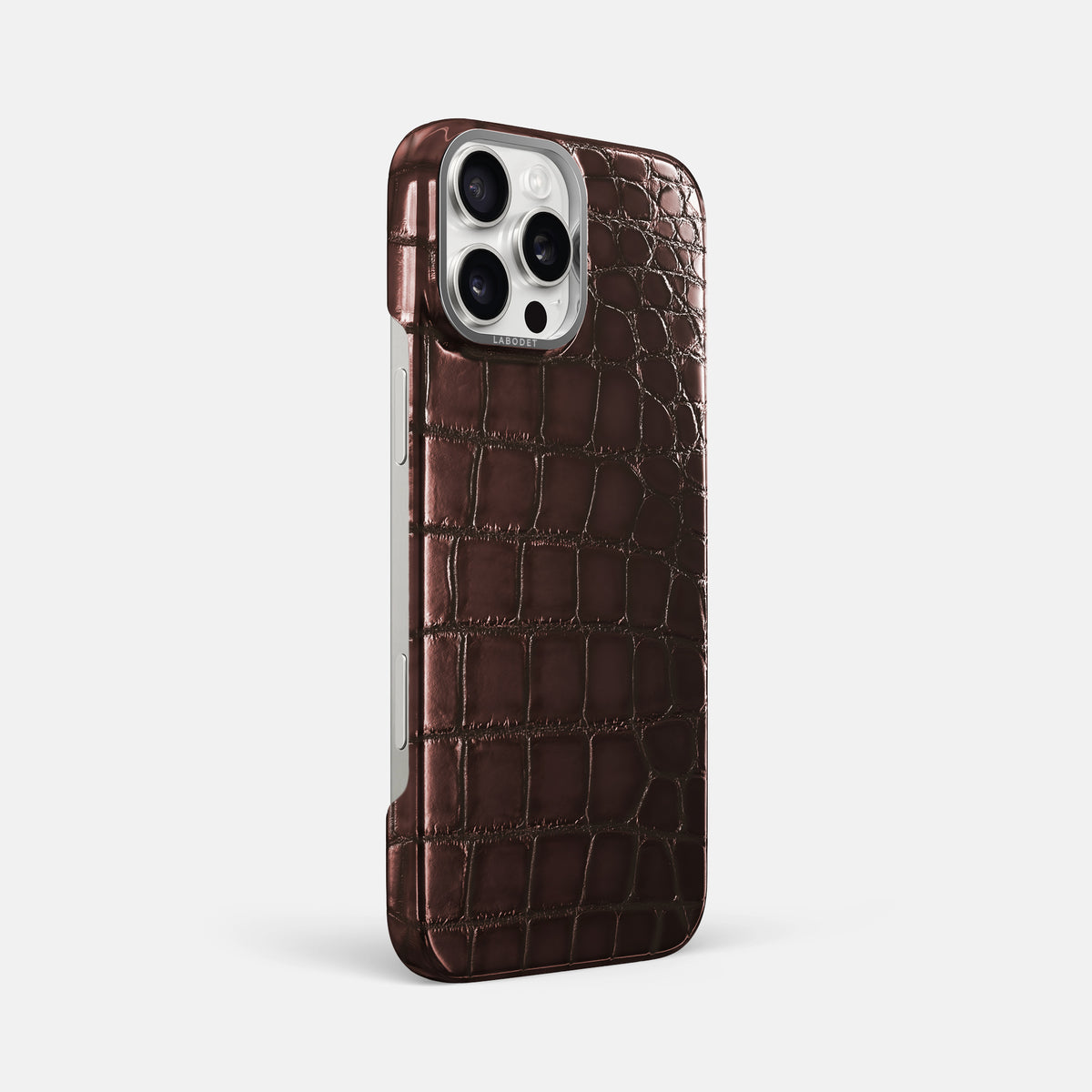 Grape-Wine iPhone 16 Pro Max Classic Case Patina Alligator with Steel Metal -2 | Grape-Wine-Steel