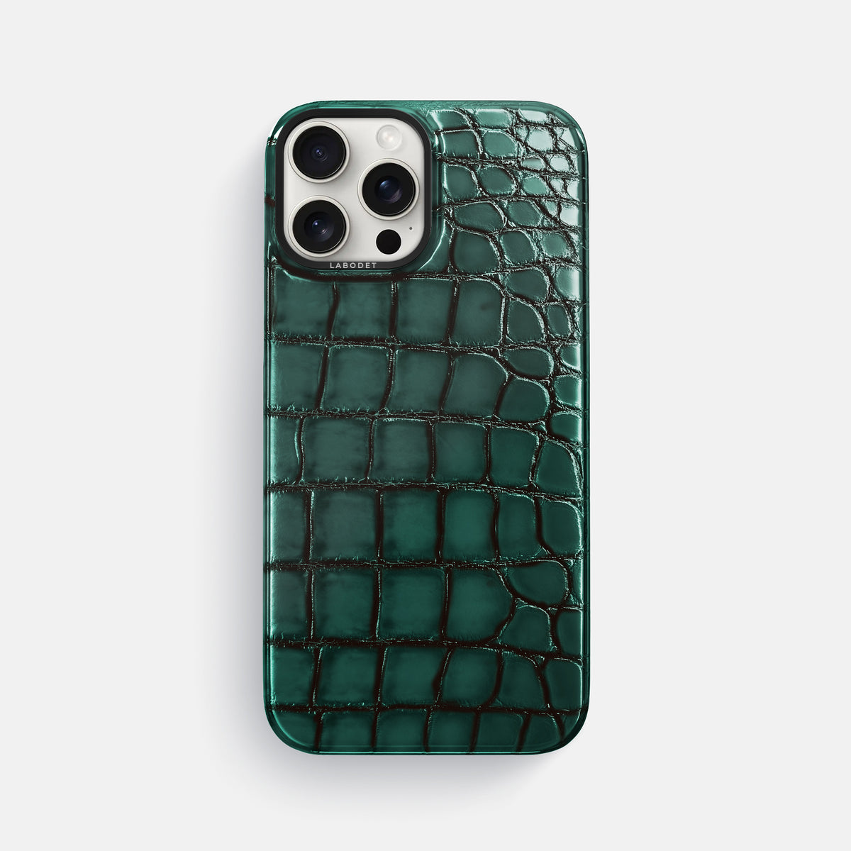 Green iPhone 16 Pro Max Classic Case Patina Alligator with Black Metal -1 | Green-Black