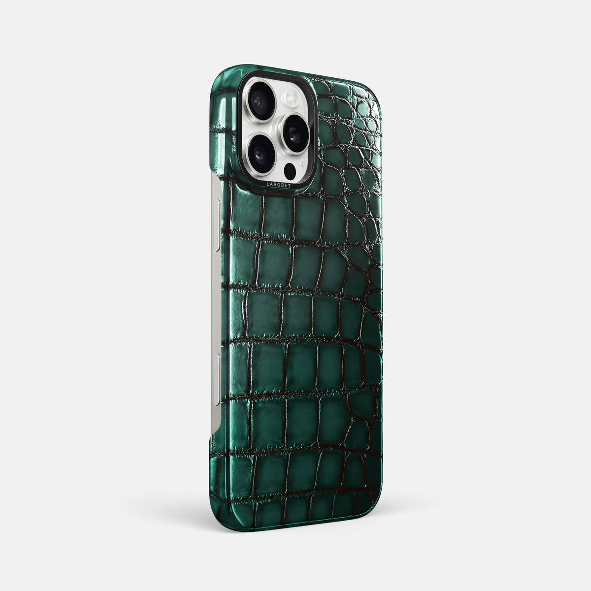 Green iPhone 16 Pro Max Classic Case Patina Alligator with Black Metal -2 | Green-Black