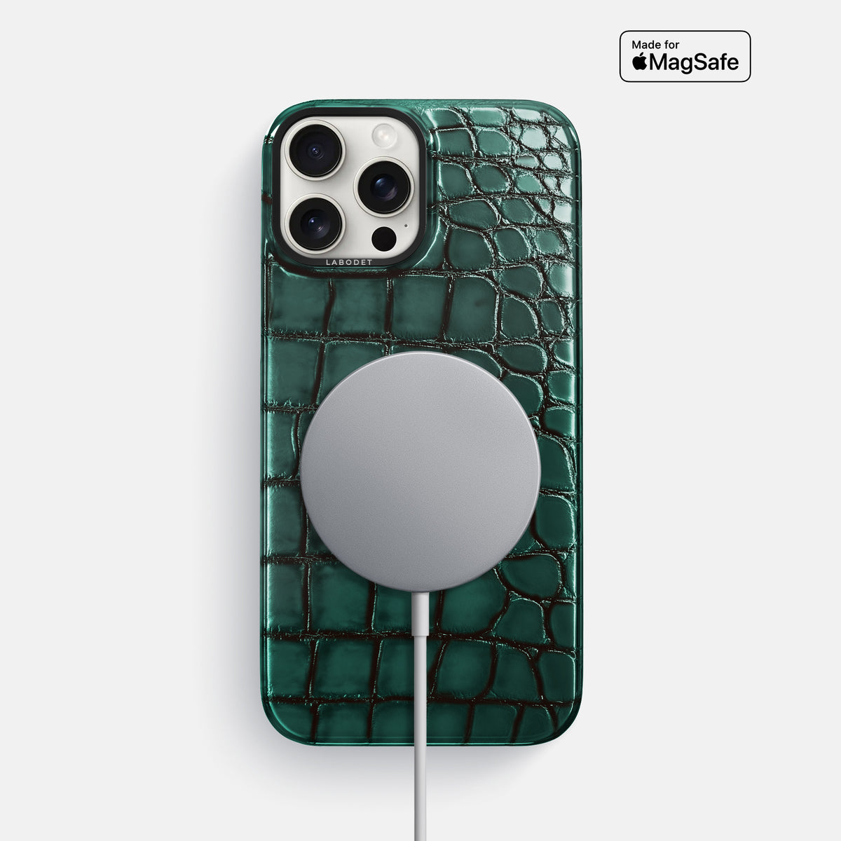 Green iPhone 16 Pro Max Classic Case Patina Alligator with Black Metal -5 | Green-Black