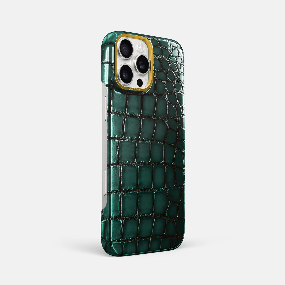Green iPhone 16 Pro Max Classic Case Patina Alligator with Gold Metal -2 | Green-Gold
