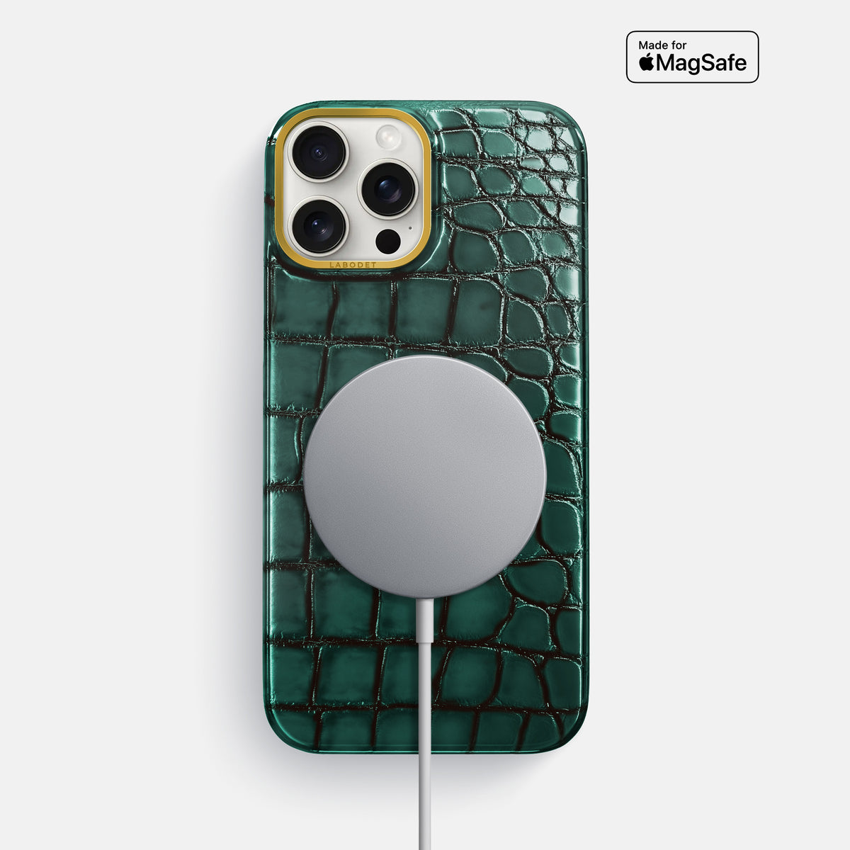Green iPhone 16 Pro Max Classic Case Patina Alligator with Gold Metal -5 | Green-Gold