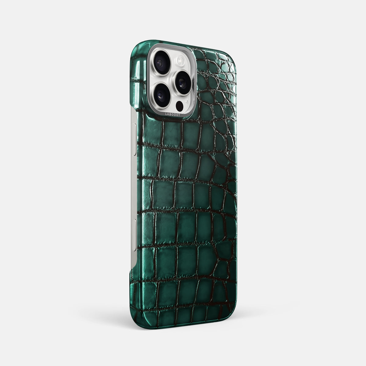 Green iPhone 16 Pro Max Classic Case Patina Alligator with Steel Metal -2 | Green-Steel