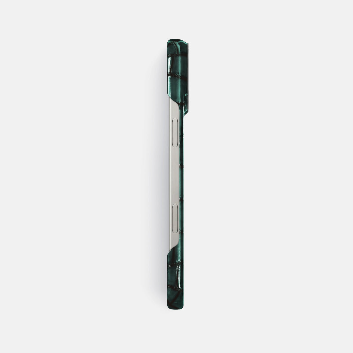 Green iPhone 16 Pro Max Classic Case Patina Alligator with Steel Metal -3 | Green-Steel