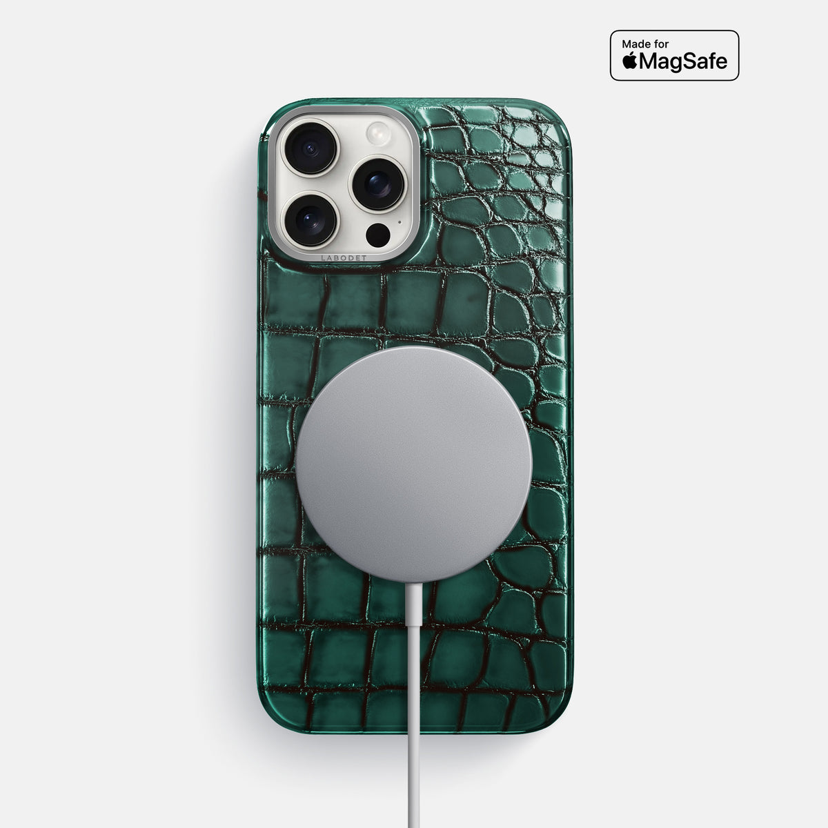 Green iPhone 16 Pro Max Classic Case Patina Alligator with Steel Metal -5 | Green-Steel