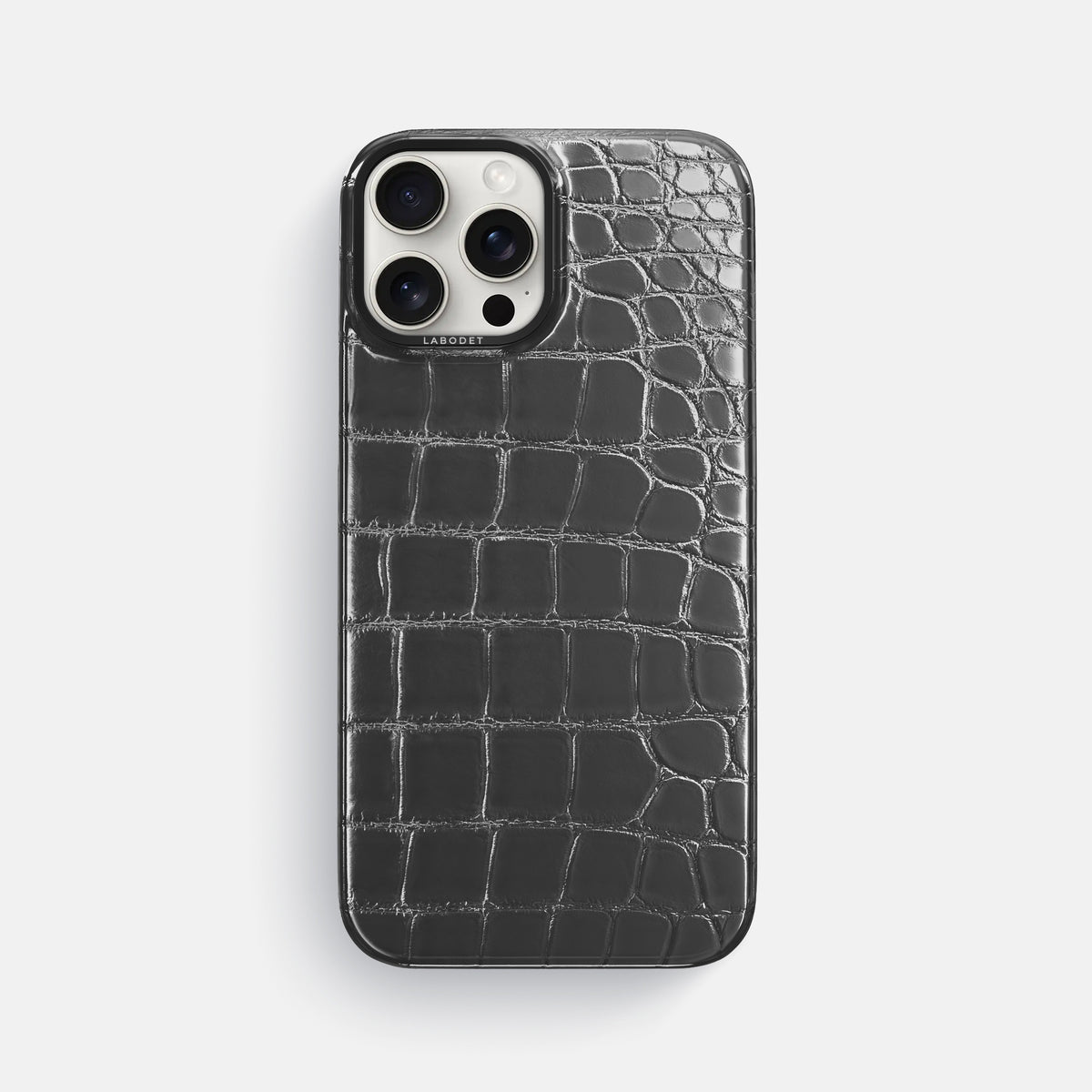 Grey iPhone 16 Pro Max Classic Case Patina Alligator with Black Metal -1 | Grey-Black