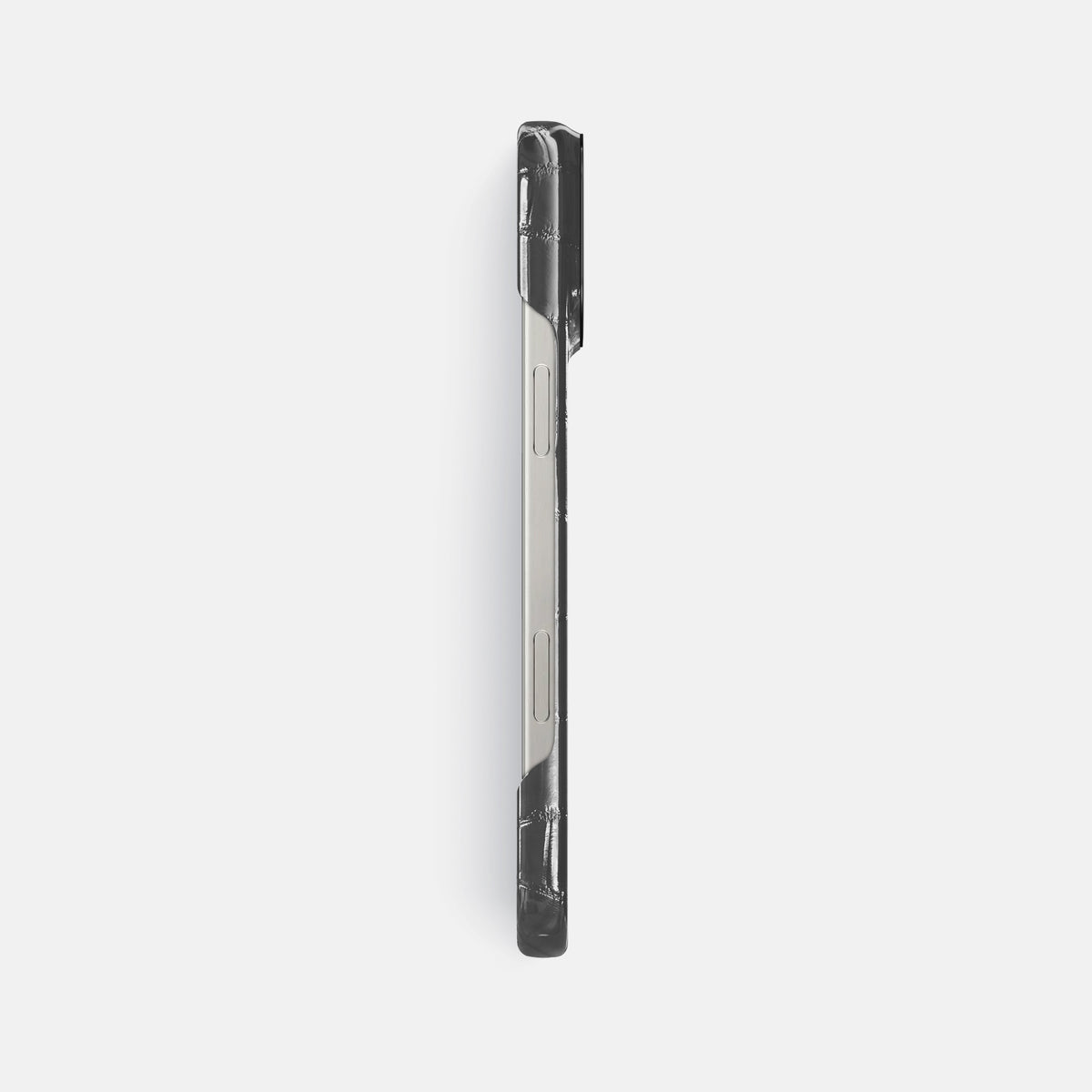 Grey iPhone 16 Pro Max Classic Case Patina Alligator with Black Metal -3 | Grey-Black