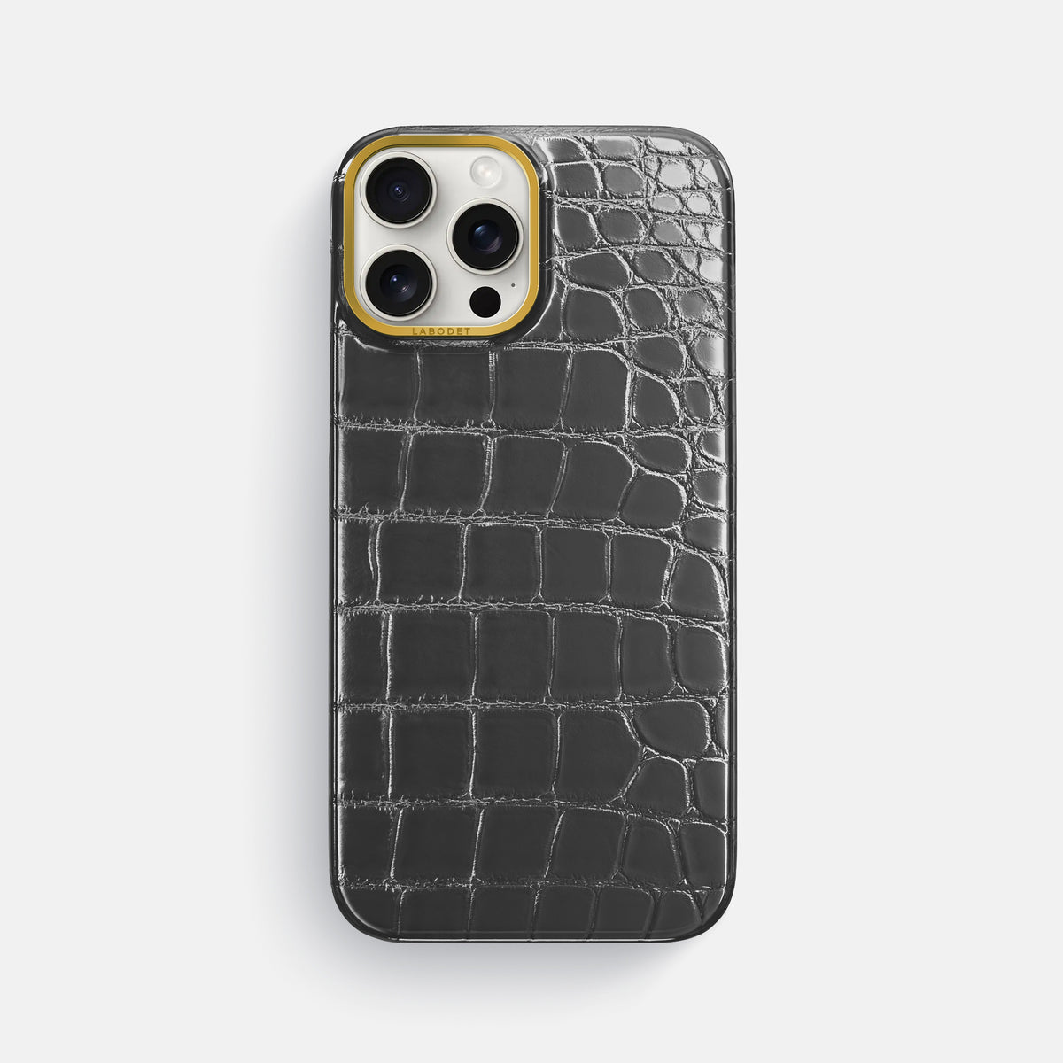 Grey iPhone 16 Pro Max Classic Case Patina Alligator with Gold Metal -1 | Grey-Gold