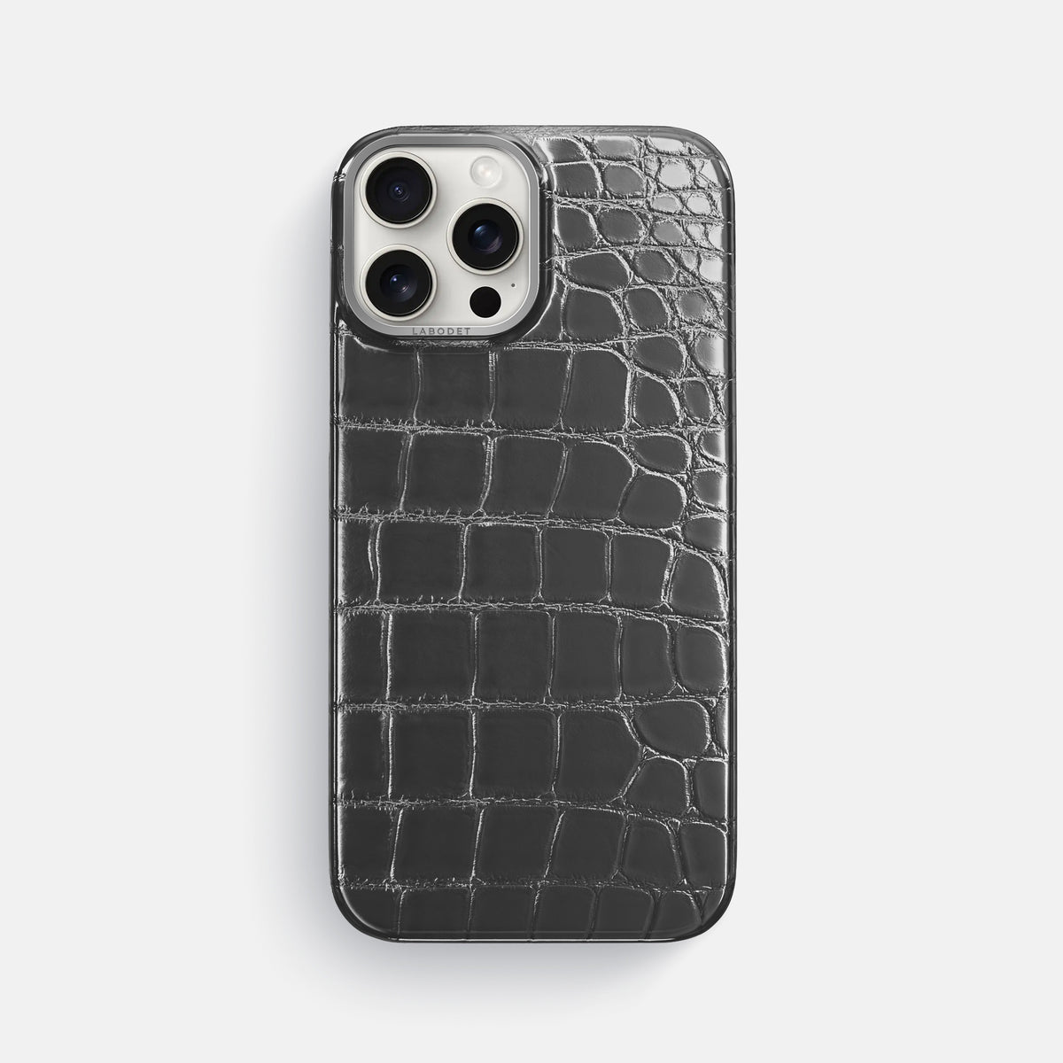 Grey iPhone 16 Pro Max Classic Case Patina Alligator with Steel Metal -1 | Grey-Steel