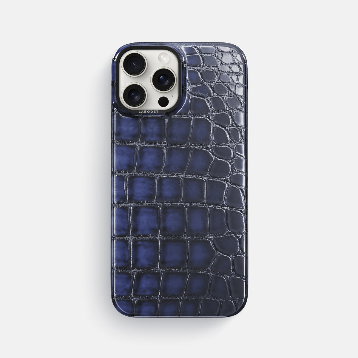 Havana-Blue iPhone 16 Pro Max Classic Case Patina Alligator with Black Metal -1 | Havana-Blue-Black