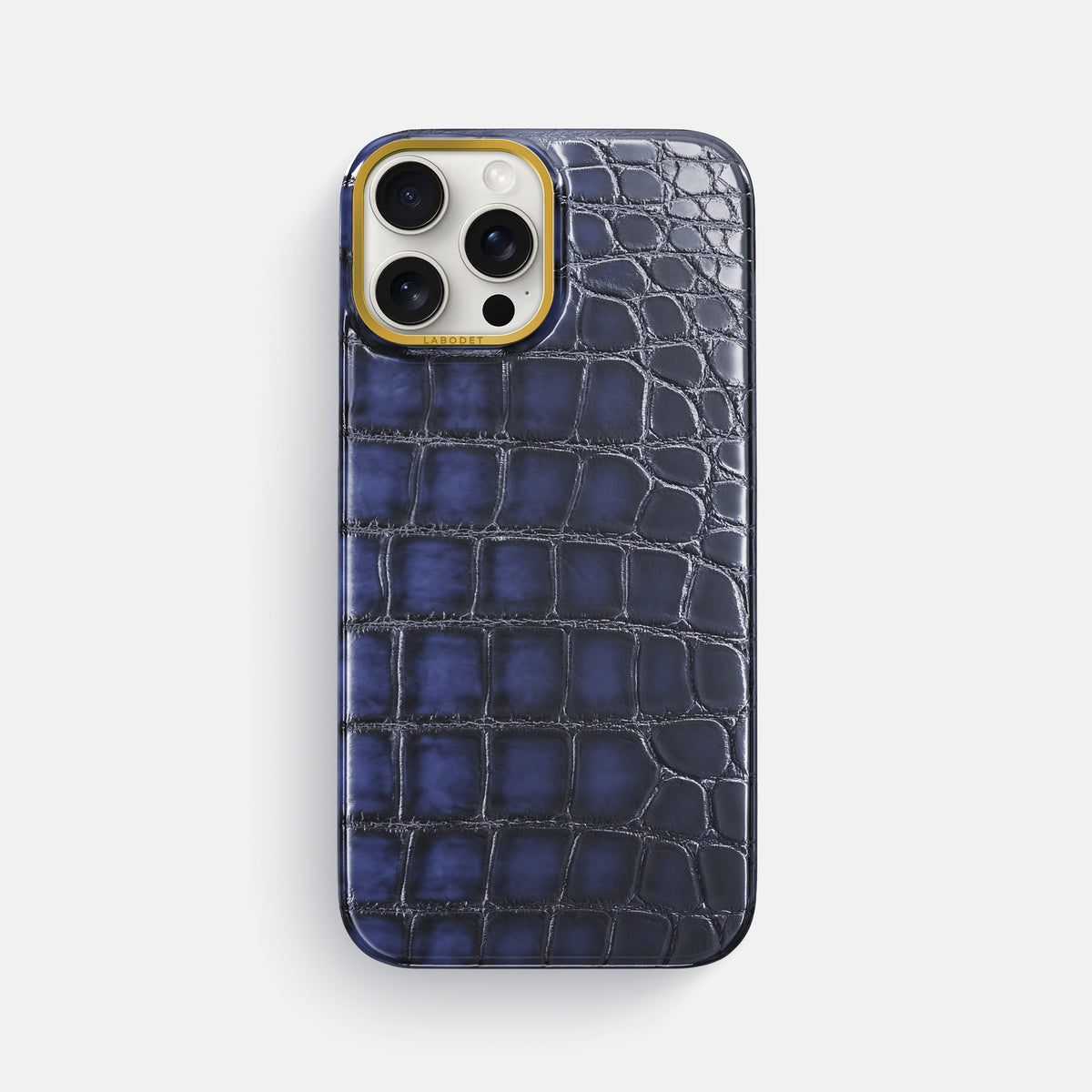 Havana-Blue iPhone 16 Pro Max Classic Case Patina Alligator with Gold Metal -1 | Havana-Blue-Gold