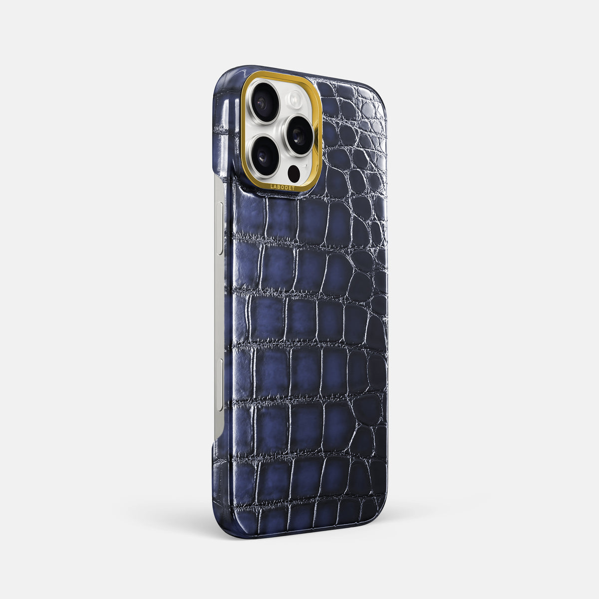 Havana-Blue iPhone 16 Pro Max Classic Case Patina Alligator with Gold Metal -2 | Havana-Blue-Gold