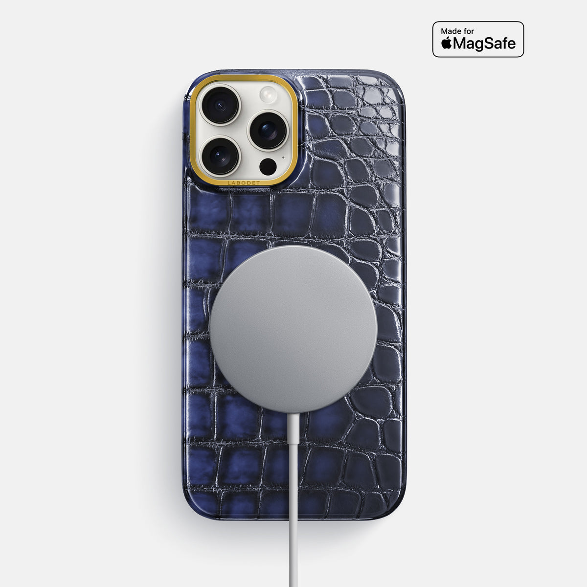 Havana-Blue iPhone 16 Pro Max Classic Case Patina Alligator with Gold Metal -5 | Havana-Blue-Gold