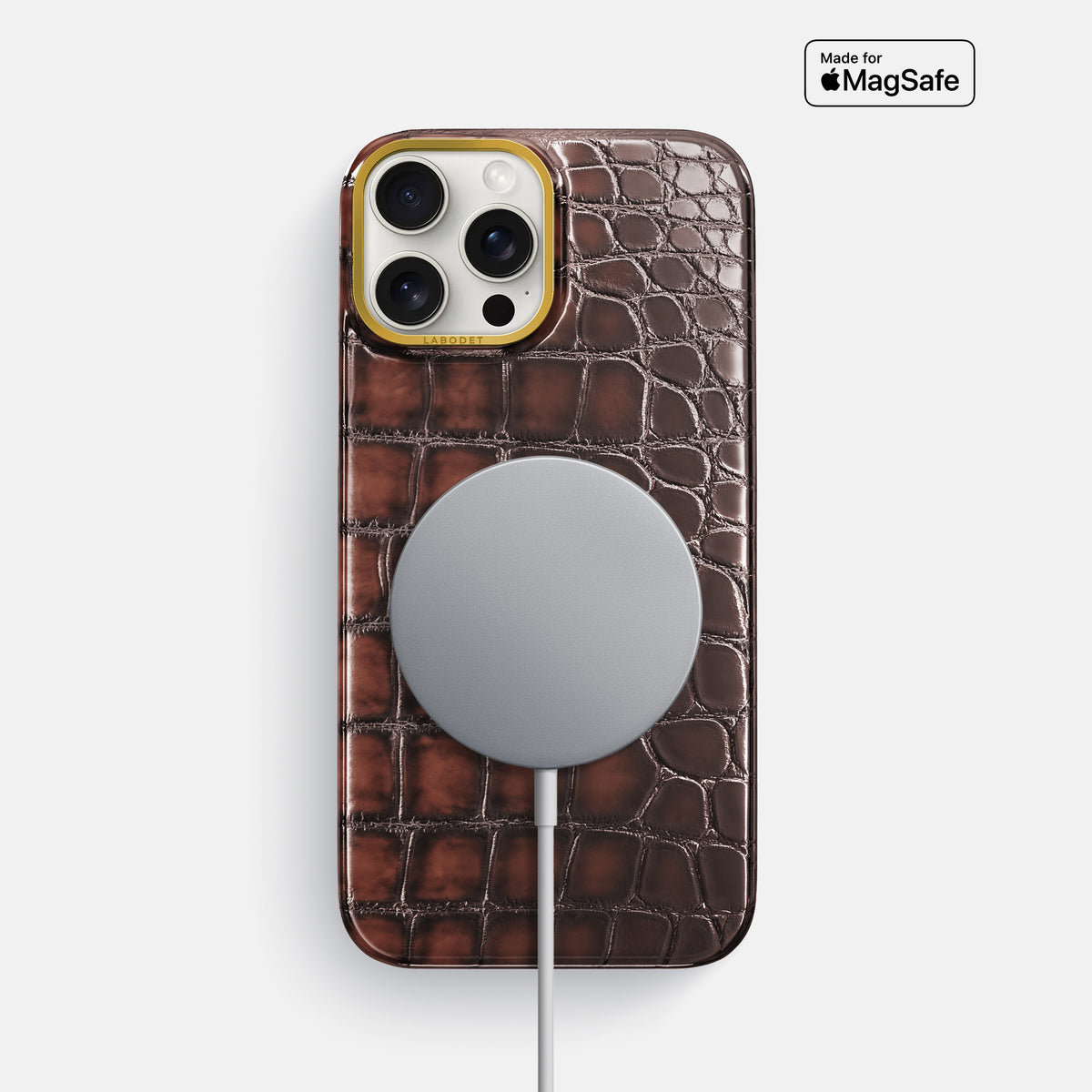 Havana-Brown iPhone 16 Pro Max Classic Case Patina Alligator with Gold Metal -5 | Havana-Brown-Gold