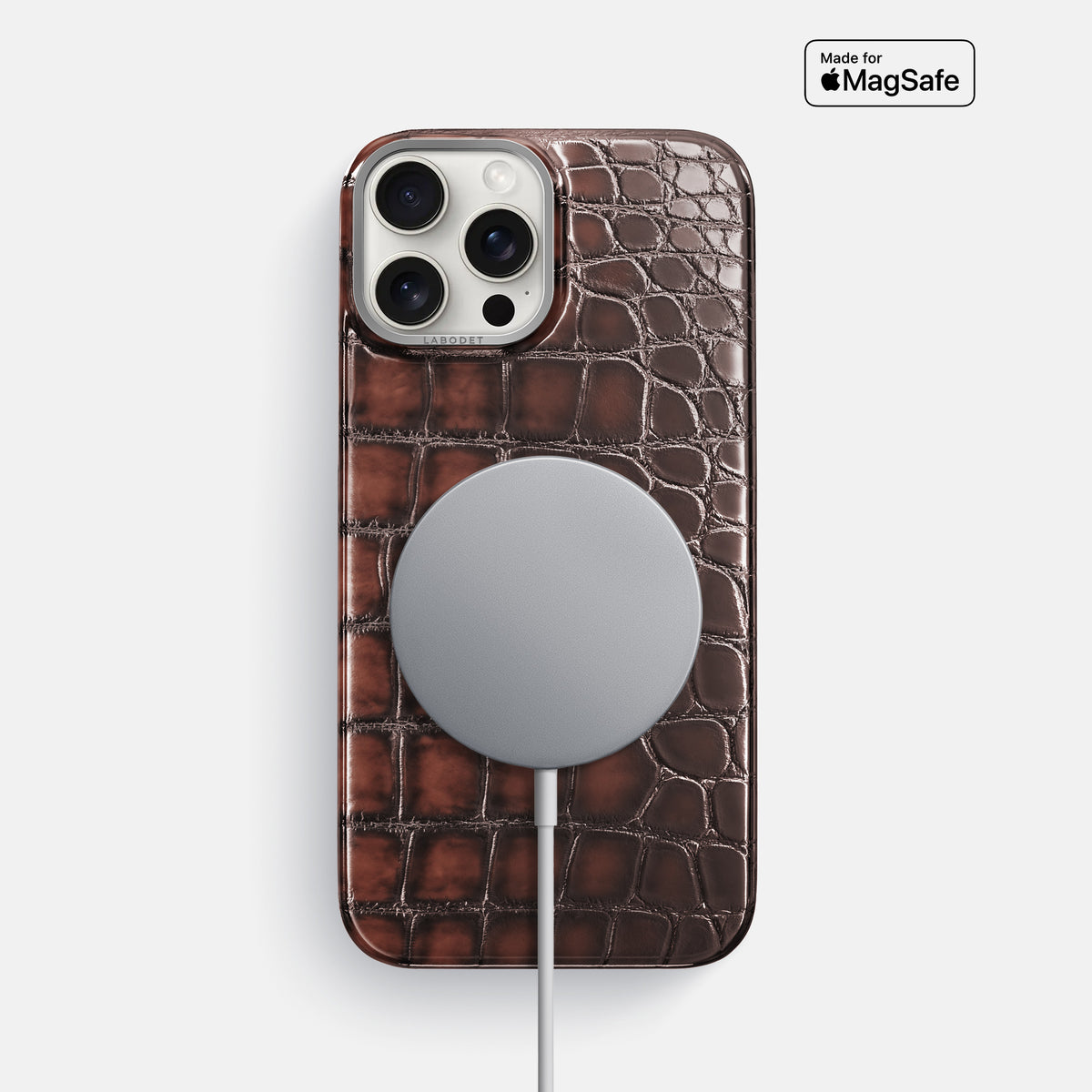 Havana-Brown iPhone 16 Pro Max Classic Case Patina Alligator with Steel Metal -5 | Havana-Brown-Steel