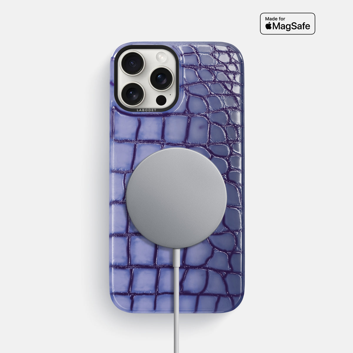 Lilac iPhone 16 Pro Max Classic Case Patina Alligator with Black Metal -5 | Lilac-Black
