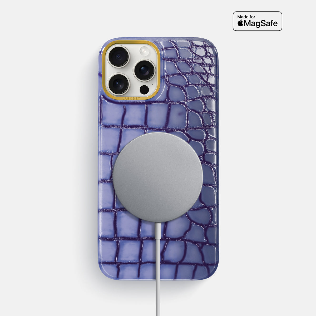 Lilac iPhone 16 Pro Max Classic Case Patina Alligator with Gold Metal -5 | Lilac-Gold