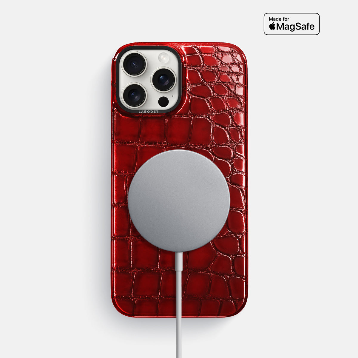 Burgundy iPhone 16 Pro Max Classic Case Patina Alligator with Black Metal -5 | Burgundy-Black