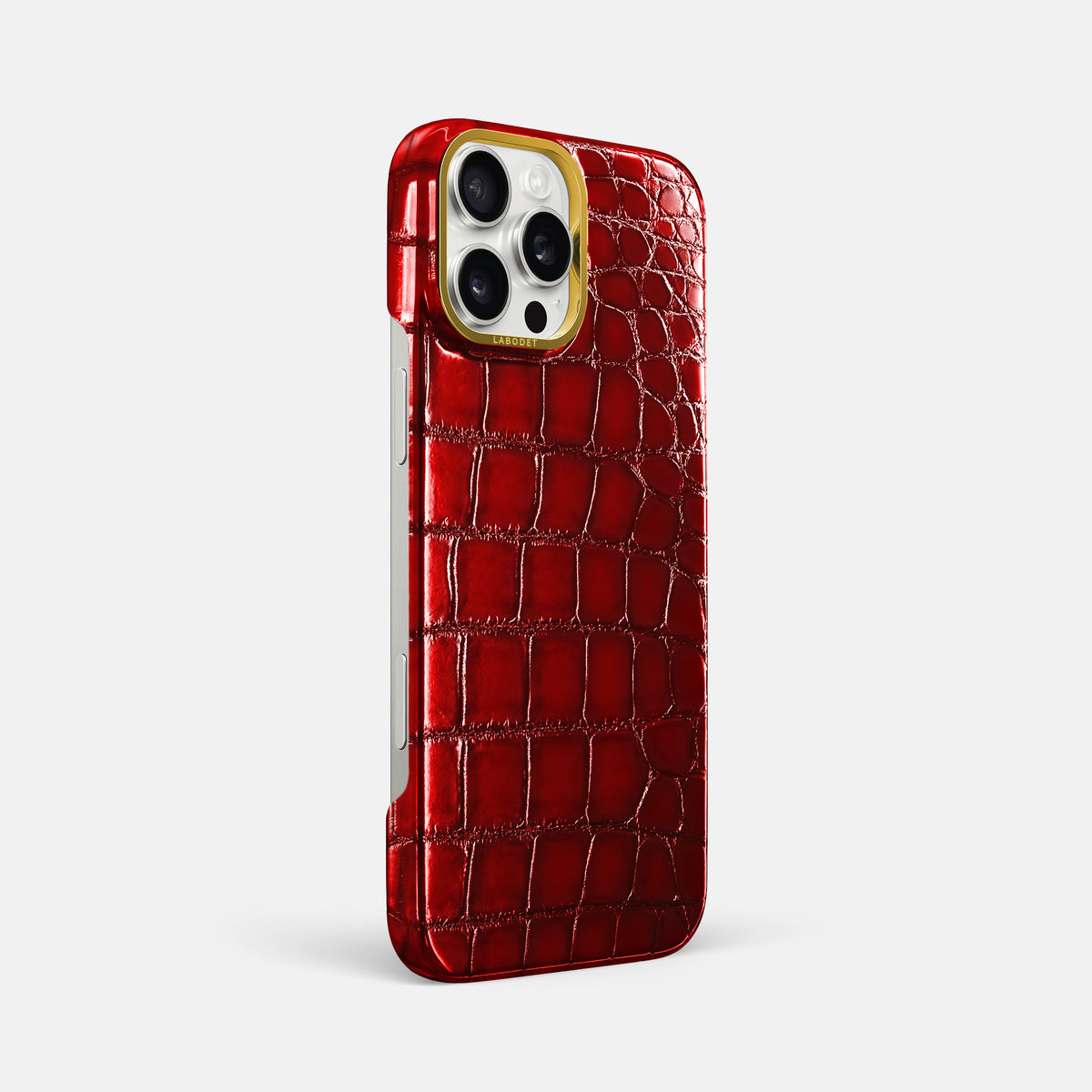 Burgundy iPhone 16 Pro Max Classic Case Patina Alligator with Gold Metal -2 | Burgundy-Gold