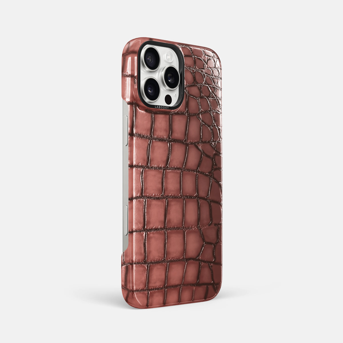 Wine-Sediment iPhone 16 Pro Max Classic Case Patina Alligator with Black Metal -2 | Wine-Sediment-Black